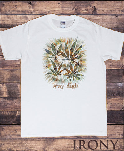 Men’s White T-Shirt 'Stay high' Cannabis Khalifa Prosto Medical Marijuana Air Brush TS1158