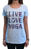 Women's T-Shirt 'LIVE, LOVE, YOGA' Yoga Enthusiast Om Heart India Print TS1162