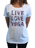 Women's T-Shirt 'LIVE, LOVE, YOGA' Yoga Enthusiast Om Heart India Print TS1162