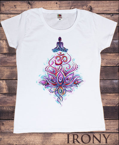 Women’s T-shirt Illustrated Buddha Meditation Yoga Lotus Om Motif Print TS1163