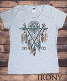 Women’s White T-Shirt Tribal Red Indian Native American Feathers Dream Catcher TS1165