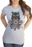 Women’s Tee Colourful Owl Abstract- American Feathers Tribal Print TS1169