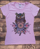 Women’s Tee Colourful Owl Abstract- American Feathers Tribal Print TS1169