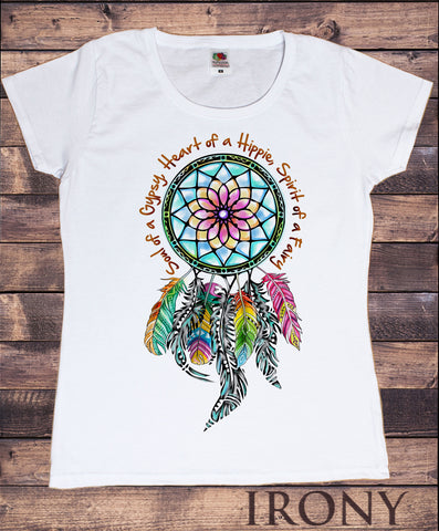 Women’s Top Dreamcatcher Slogan Watercolours Red Indian American Feathers TS1173