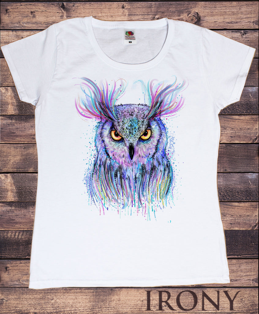 Women’s Tee Colourful Owl detailed splatter icon - Novelty Print TS1180