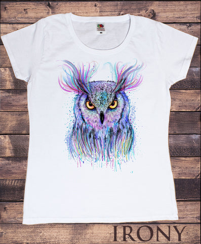 Women’s Tee Colourful Owl detailed splatter icon - Novelty Print TS1180