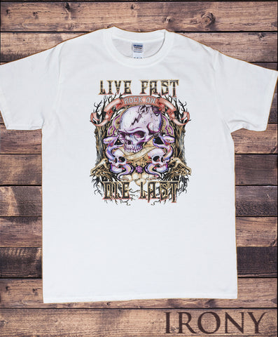 Men’s T-Shirt Rock on Rebel Skeleton 'Live fast, die last' Metal Print TS1205