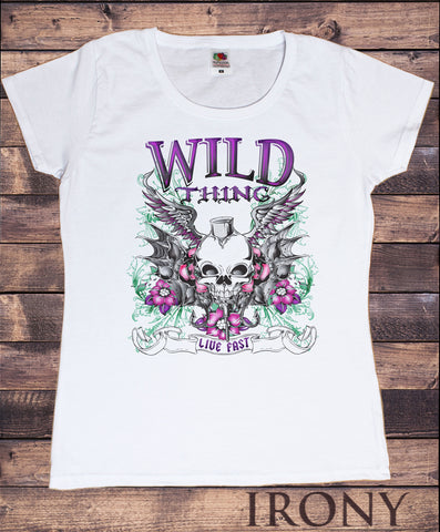 Women’s Wild Thing Born free Rock Chick Metal Skeleton ROCK N ROLL Print TS1208