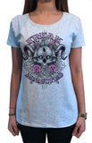 Women’s Freak Addicted Skeleton & Roses Hard Rock Metal chick Print TS1212