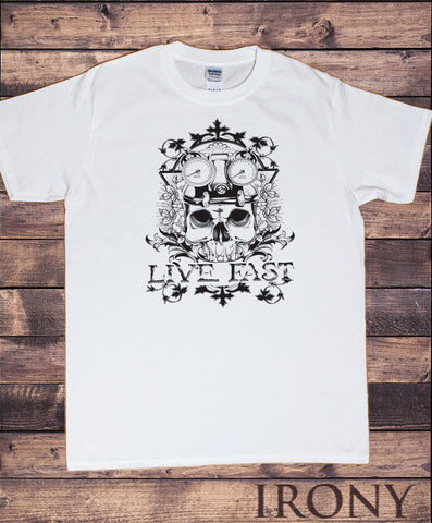 Men’s T-Shirt Rock Skeleton 'Live Fast' Speed speedometer Punk Metal Print TS1226