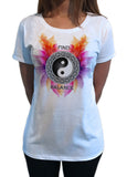 Women's T-Shirt "Find Balance" Flowery Ying Yang Design Print TS1231