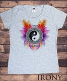 Women's T-Shirt "Find Balance" Flowery Ying Yang Design Print TS1231
