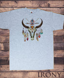 Mens T-Shirt Cow Skull American Feathers Red indian Skeleton Aztec Print TS1233