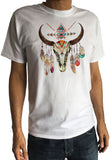 Mens T-Shirt Cow Skull American Feathers Red indian Skeleton Aztec Print TS1233