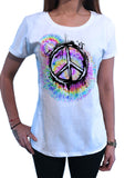 Women’s T-Shirt Peace Paintbrush Splatter Effect- Colourful Print TS1235