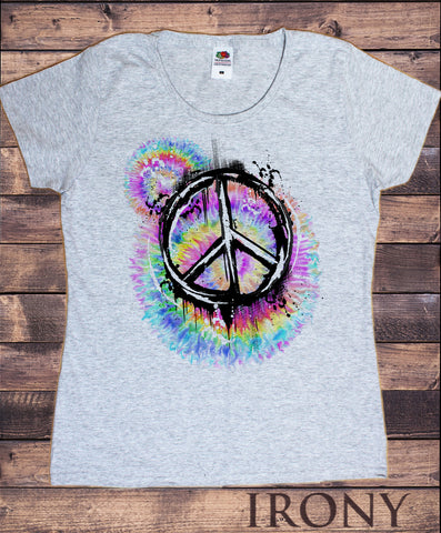 Women’s T-Shirt Peace Paintbrush Splatter Effect- Colourful Print TS1235