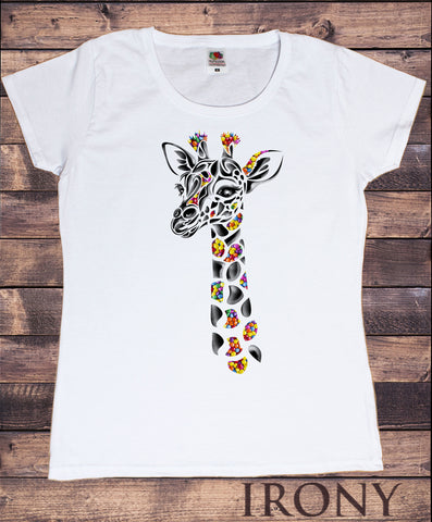 Women's White T-Shirt With Giraffe Print Smarties Print TS1270
