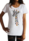 Women's White T-Shirt With Giraffe Print Smarties Print TS1270
