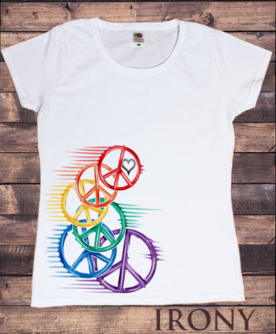 Women’s T-Shirt  Heart Love and peace retro speed Colourful Print TS1273