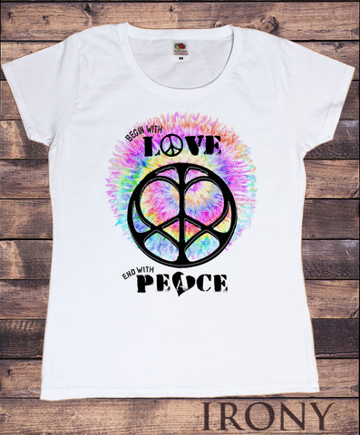 Women’s T-Shirt Begin with love, end with peace  Heart Colourful Print TS1274