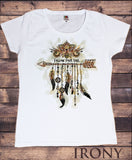 Women's White T-Shirt Dreamcatcher feathers and arrow Design- Follow your soul Print TS1275