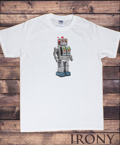 Men’s White T-Shirt Tin Robot Fashionable Toy Funny Print TS1291