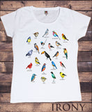 Women's White T-Shirt Indie Bird Watching,Twitchers, Bird names iconic Print TS1292