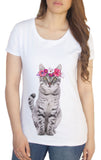 Women's T-Shirt Cute Cat Flower Headband- Pretty Cat Icon TS1298