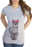 Women's T-Shirt Cute Cat Flower Headband- Pretty Cat Icon TS1298