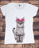Women's T-Shirt Cute Cat Flower Headband- Pretty Cat Icon TS1298