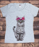 Women's T-Shirt Cute Cat Flower Headband- Pretty Cat Icon TS1298