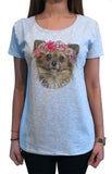 Women's T-Shirt 'Puppy Power' Cute Dog Flower headband Print TS1300