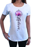 Women's T-Shirt Believe Lotus Flower- India Boho Flowery Zen Print TS1304
