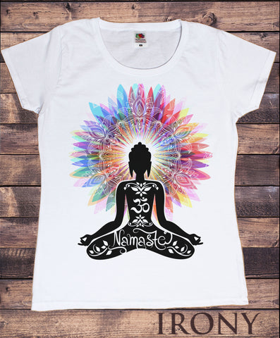 Women's T-Shirt Namaste Buddha flowers colour explosion Yoga meditation print TS1317