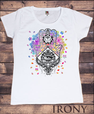 Women’s T-shirt Fatima Hamsa Hand Zen Eye Colourful Print TS1331