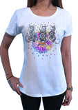 Women's T-Shirt Ethnic Cats Colourful flowery drops zen peace TS1337