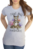 Women's T-Shirt Yoga Cat Paws and Meditate - Lotus Meditation Cat Pose TS1379