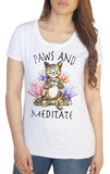 Women's T-Shirt Yoga Cat Paws and Meditate - Lotus Meditation Cat Pose TS1379