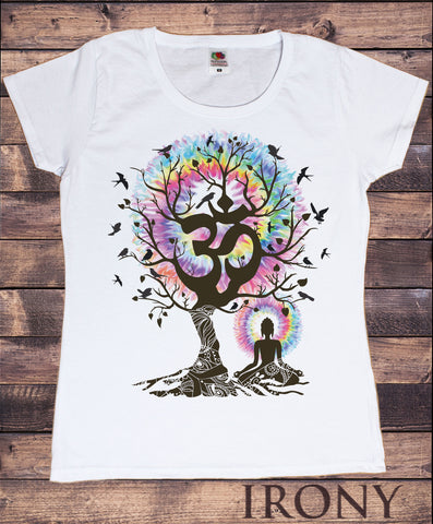 Women's T-Shirt Yoga Meditation India zen OM Tree Beautiful Birds Print TS1424