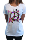 Womens T-Shirt Peace Butterfly Colour Splash Vibrant Print TS1433