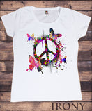 Womens T-Shirt Peace Butterfly Colour Splash Vibrant Print TS1433