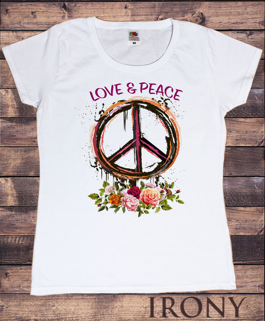 Womens T-Shirt Love and Peace Roses, Flowers Vibrant Print TS1434