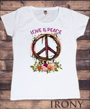 Womens T-Shirt Love and Peace Roses, Flowers Vibrant Print TS1434