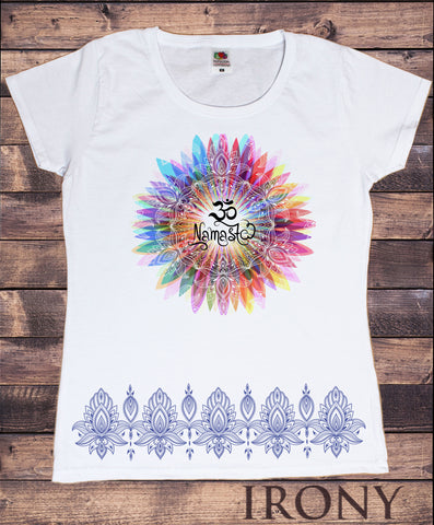 Womens T-Shirt Namaste OM flowers colour explosion Yoga meditation Zen print TS1447