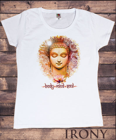 Womens T-Shirt Body Mind Soul Buddha Chakra Meditation Zen TS1472