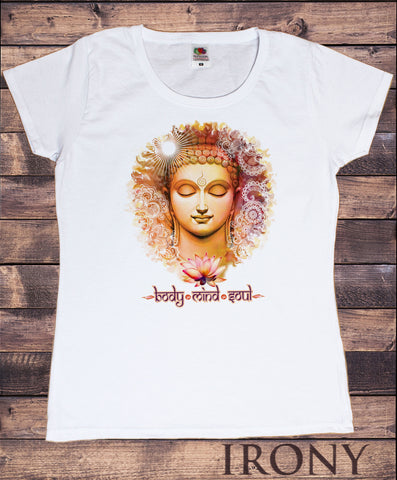 Womens T-Shirt Body Mind Soul Buddha Chakra Meditation Zen TS1472