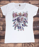 Women’s T-Shirt Dreamcatcher Tribal Red Indian Moon Eye American Feathers TS1491