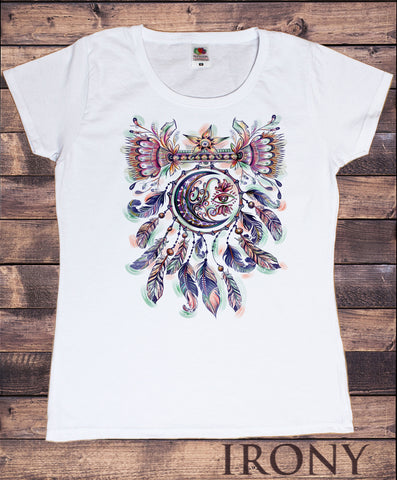 Women’s T-Shirt Dreamcatcher Tribal Red Indian Moon Eye American Feathers TS1491