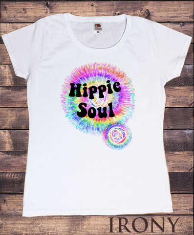 Women's White T-Shirt Hippie Soul Tie-Dye  Love Heart Print TS1492