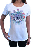 Women’s T-Shirt Chakra Eye Meditation Feathers  Peace Print TS1498